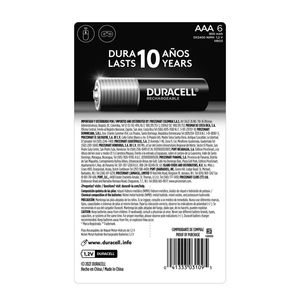 Duracell Baterías Recargables AAA 6 Unidades