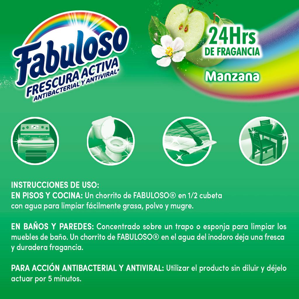 Fabuloso Desinfectante Multiusos Frescura Activa Antibacterial Manzana 2 Unidades / 5 L