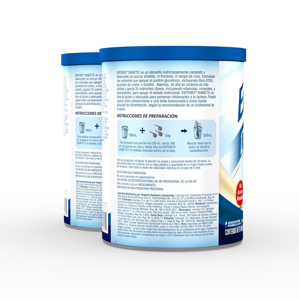 Enterex Diabetic Suplemento Alimenticio con Proteína en Polvo Sabor a Vainilla 2 Unidades / 800 g