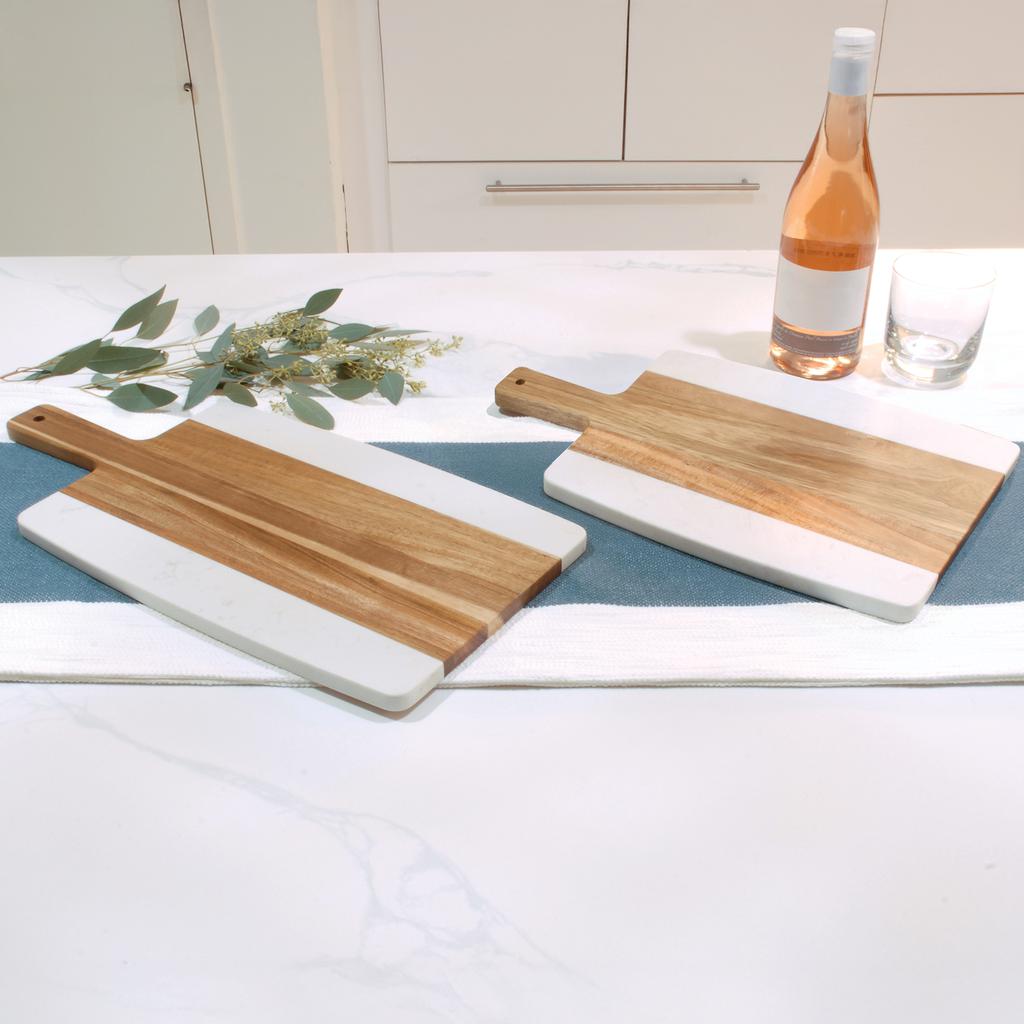 BAUM Juego de Tablas en Madera de Acacia y Mármol Artificial 2 Piezas