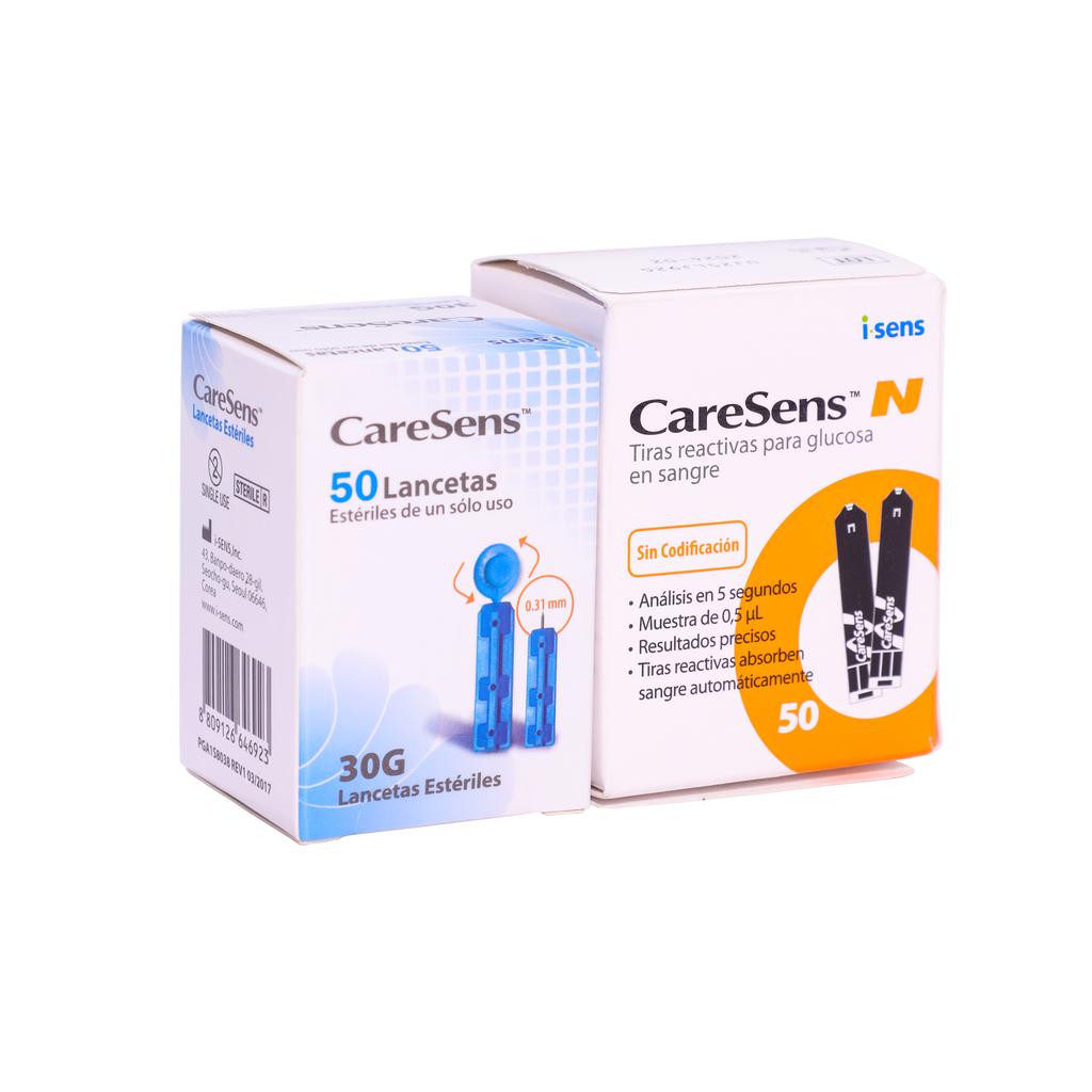 CareSens Tiras Reactivas y Lancetas Giratorias para Glucómetro  CareSens N