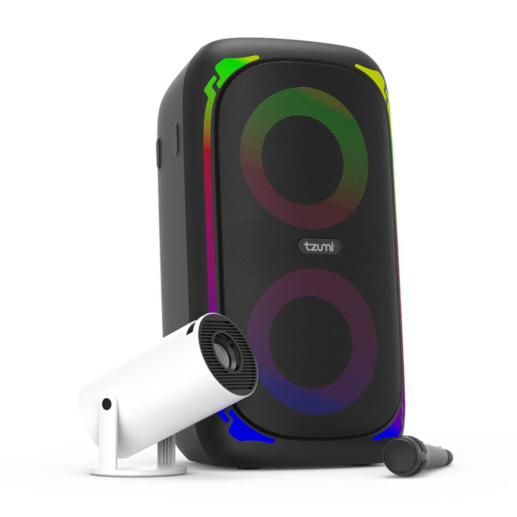 Tzumi Teatro en Casa con Proyector, Altavoz Bluetooth y Micrófono