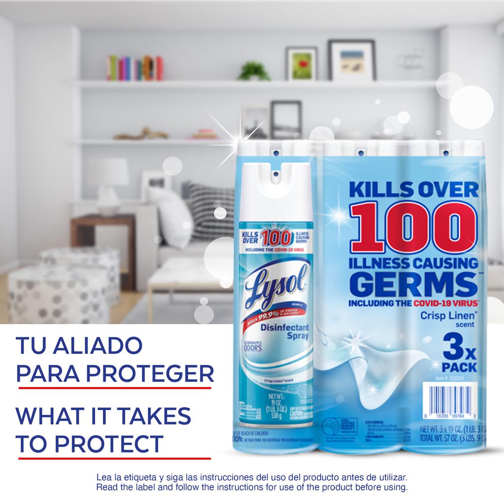 Lysol Aerosol Desinfectante Aroma Crisp Linen 3 Unidades / 562 mL / 19 oz