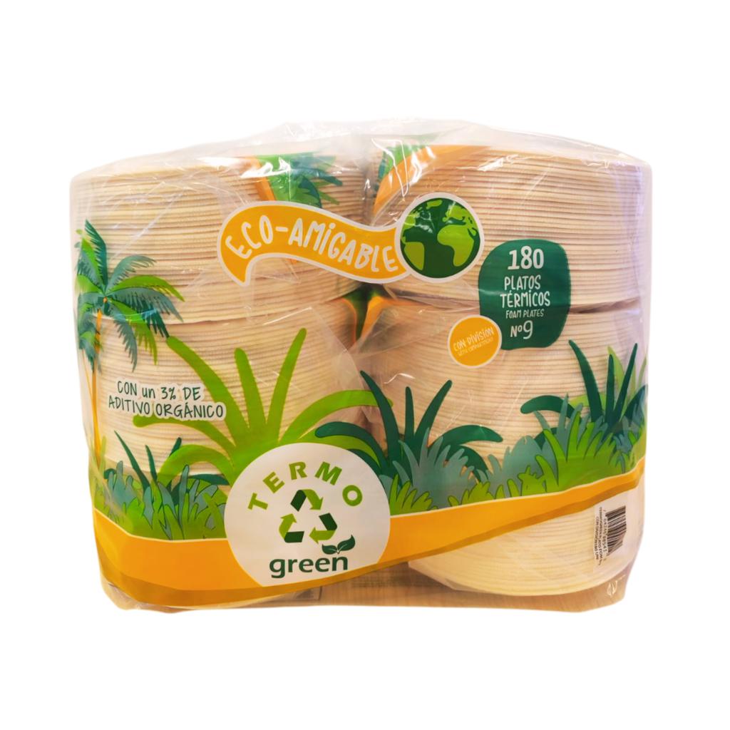 Termogreen Platos Desechables con Division 180 Unidades / 22.5 cm / 9"