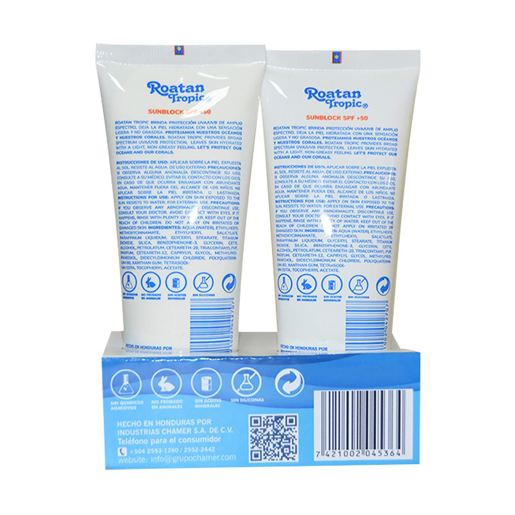 Roatan Tropic Bloqueador Solar SPF 50 a Prueba de Agua 2 Unidades / 100 ml