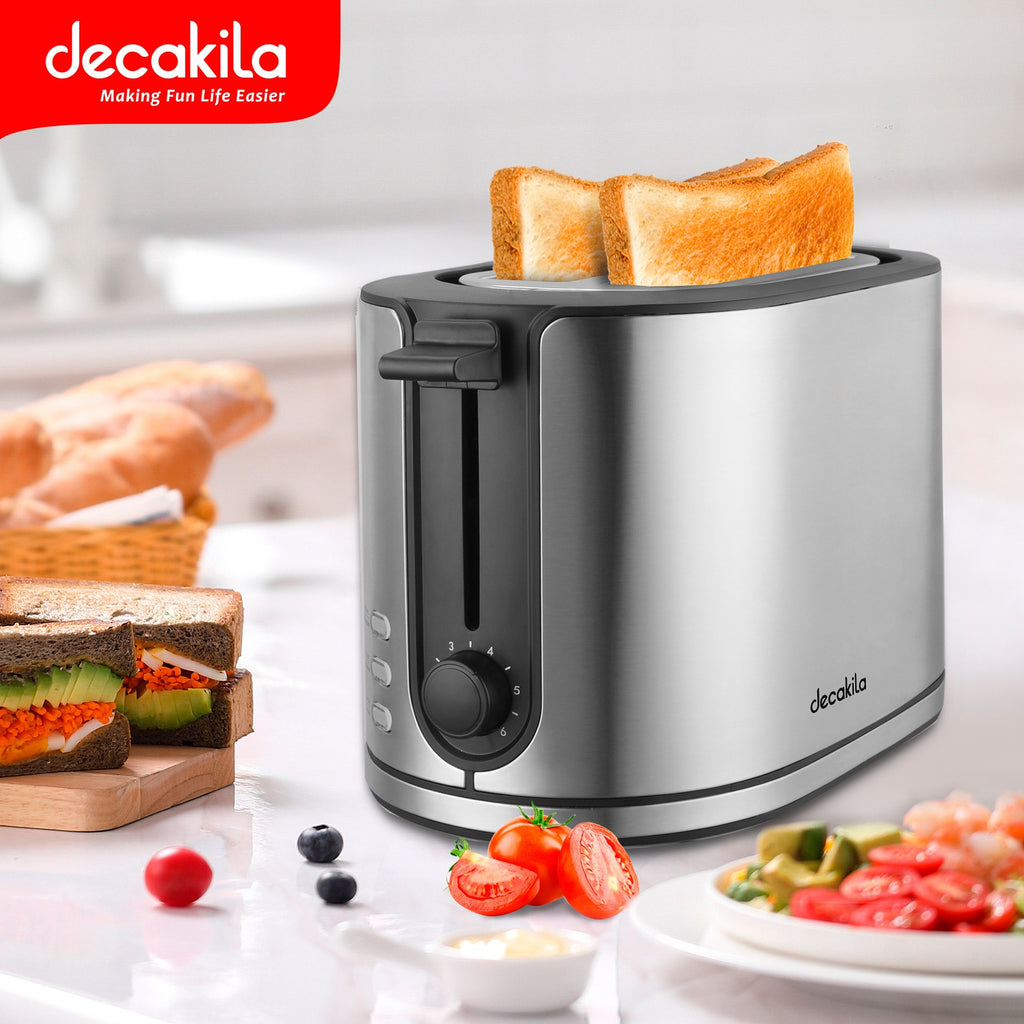 Tostadora de pan 2 rebanadas acero inoxidable 900w decakila 4w plateado