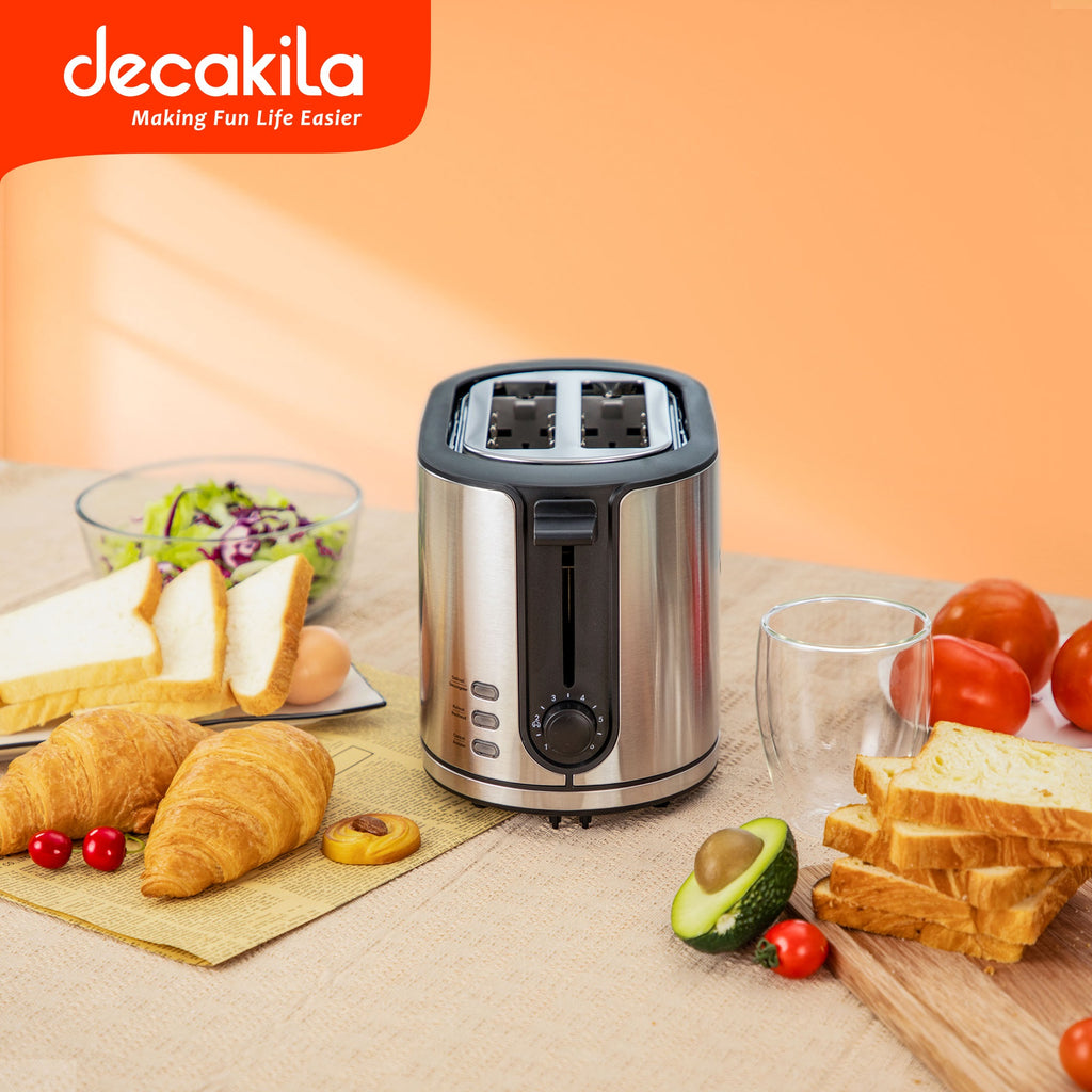Tostadora de pan 2 rebanadas acero inoxidable 900w decakila 4w plateado