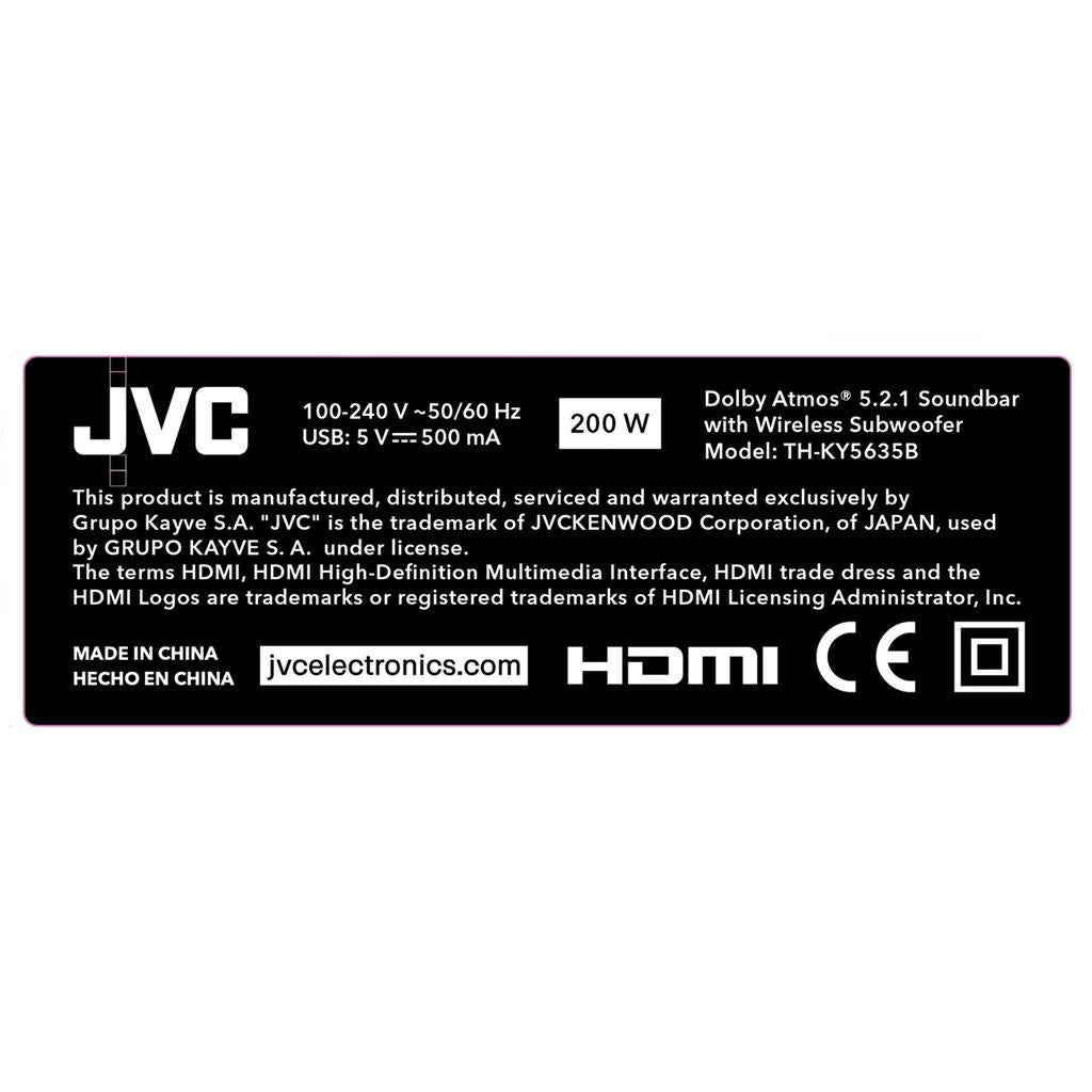 JVC Barra de Sonido Dolby Atmos 5.1.2 Canales con Subwoofer Inalámbrico