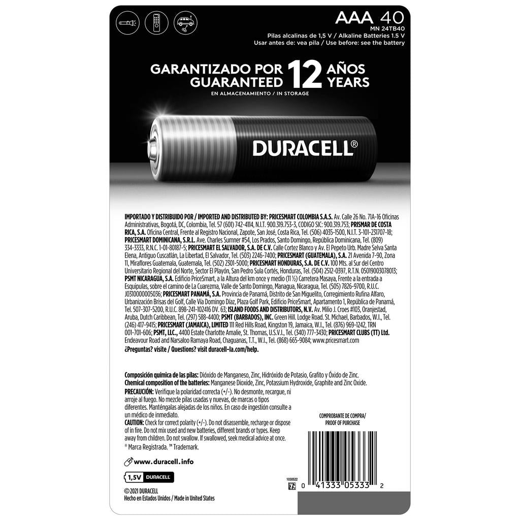 Duracell Baterías Alcalinas AAA 40 Unidades