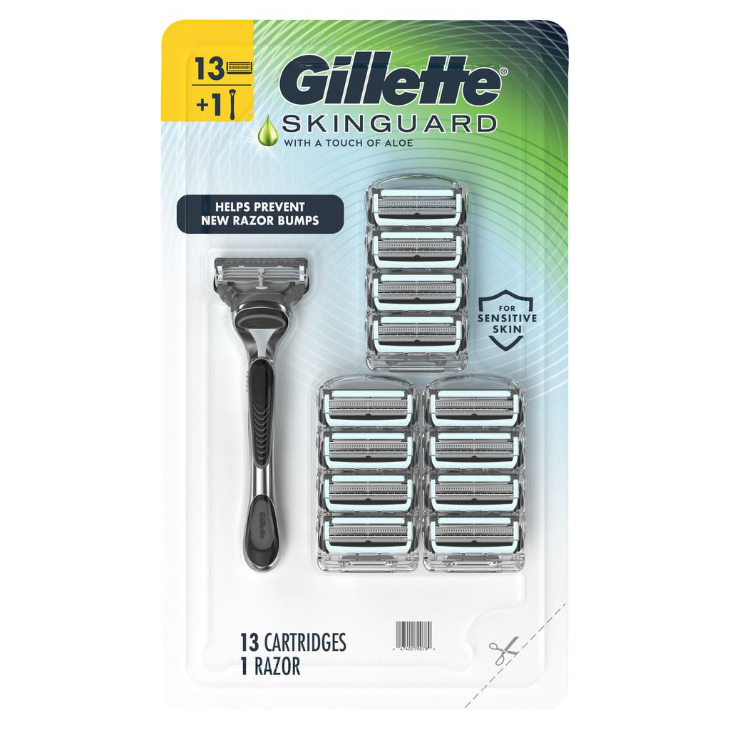 Gillette SkinGuard Máquina de Afeitar para Piel Sensible con 13 Cartuchos + Mango