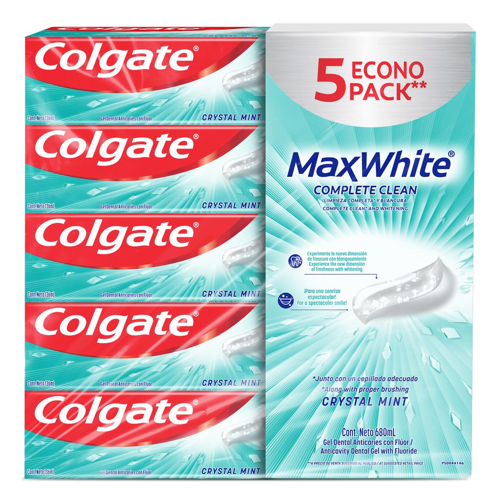 Colgate Crema Dental Blanqueadora MaxWhite Limpieza Completa 5 Unidades / 136 mL