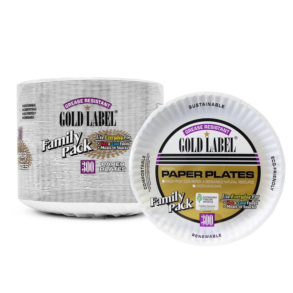 Gold Label Platos de Papel Desechables 300 Unidades / 23 cm / 9"