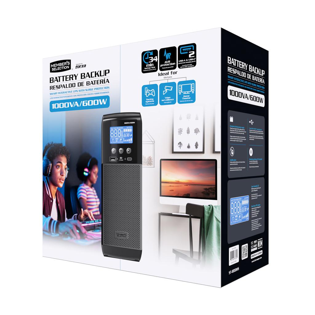 Member's Selection Respaldo de Batería UPS Inteligente con Protección contra Sobretensiones 1 000 VA / 600 W ST-1000MS
