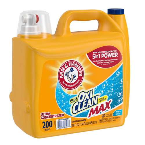 Arm and Hammer Detergente Líquido para Ropa Ultra Concentrado con Oxi Clean 5.91 L / 200 oz / 200 Lavadas