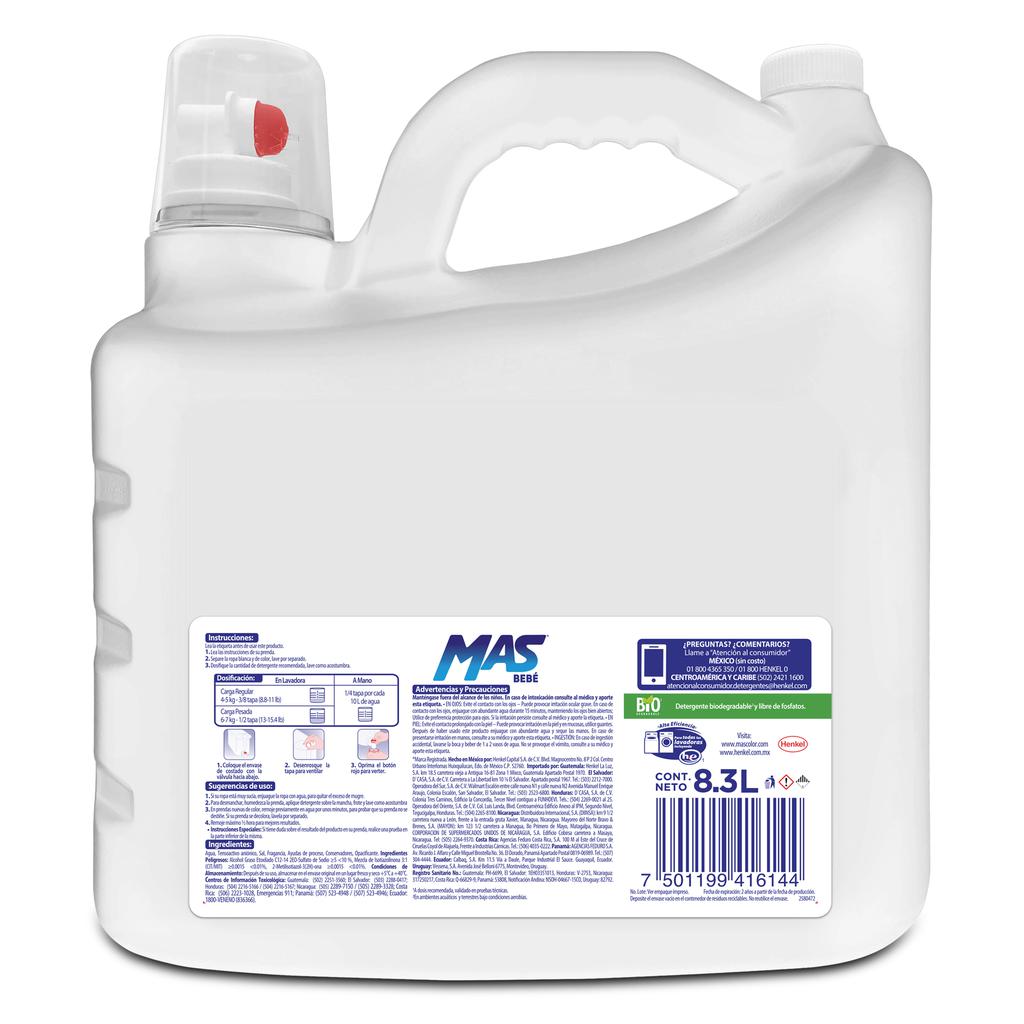 Mas Bebé Detergente Líquido para Ropa 8.3 L / 280 oz