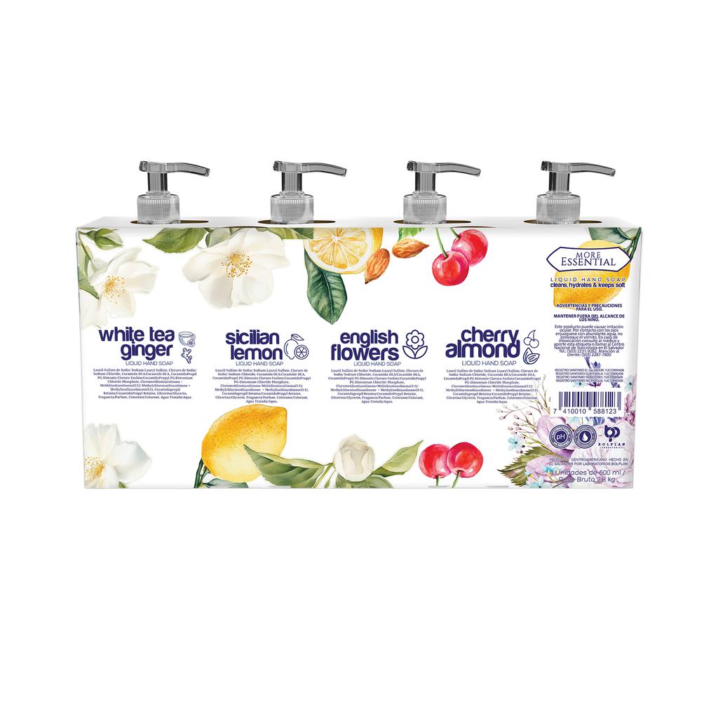 More Essential Jabón Líquido Antibacterial para Manos con Fragancias Surtidas 4 Unidades / 600 mL / 20.3 oz