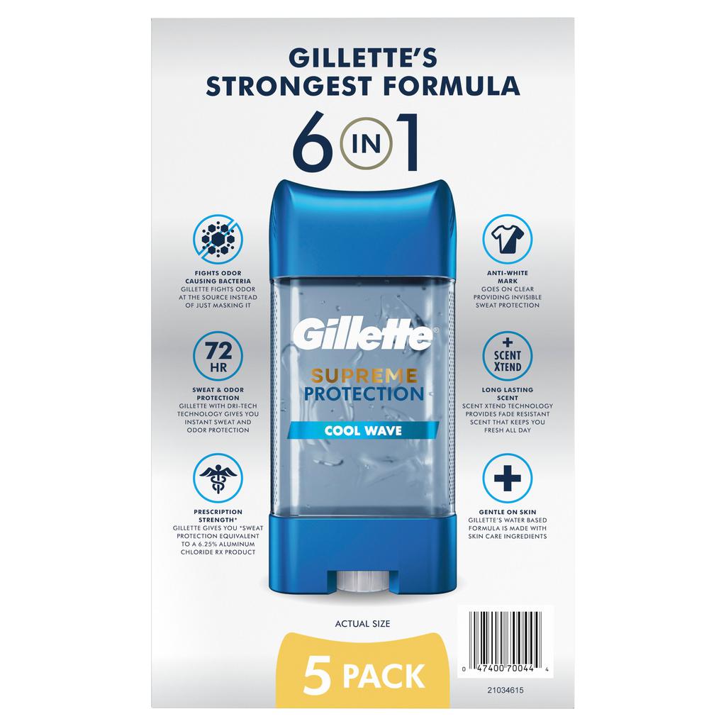 Gillette Supreme Protection Antitranspirante y Desodorante en Gel Cool Wave5 Unidades / 107 mL / 3.8 oz
