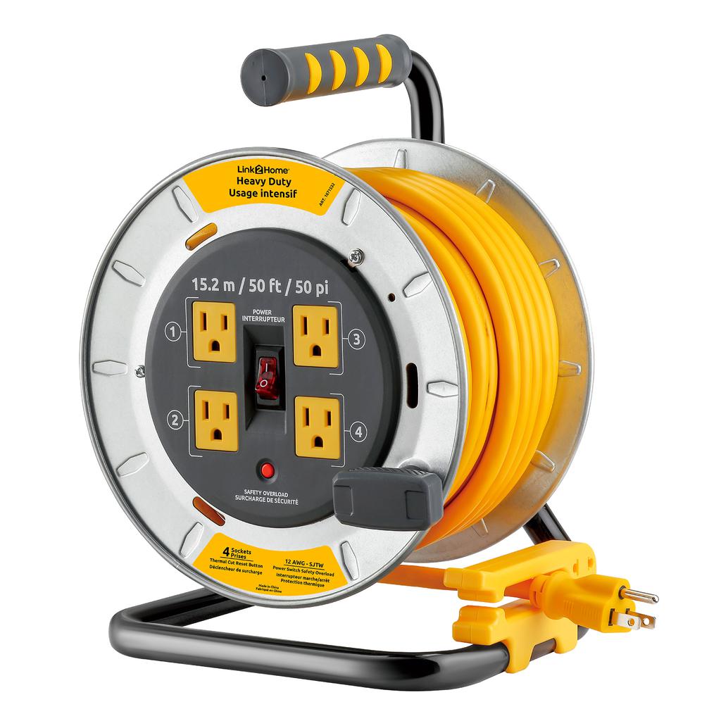 Link2Home Carrete Extensión Retráctil Enrollable con 4 Salidas 15.24 m / 50'