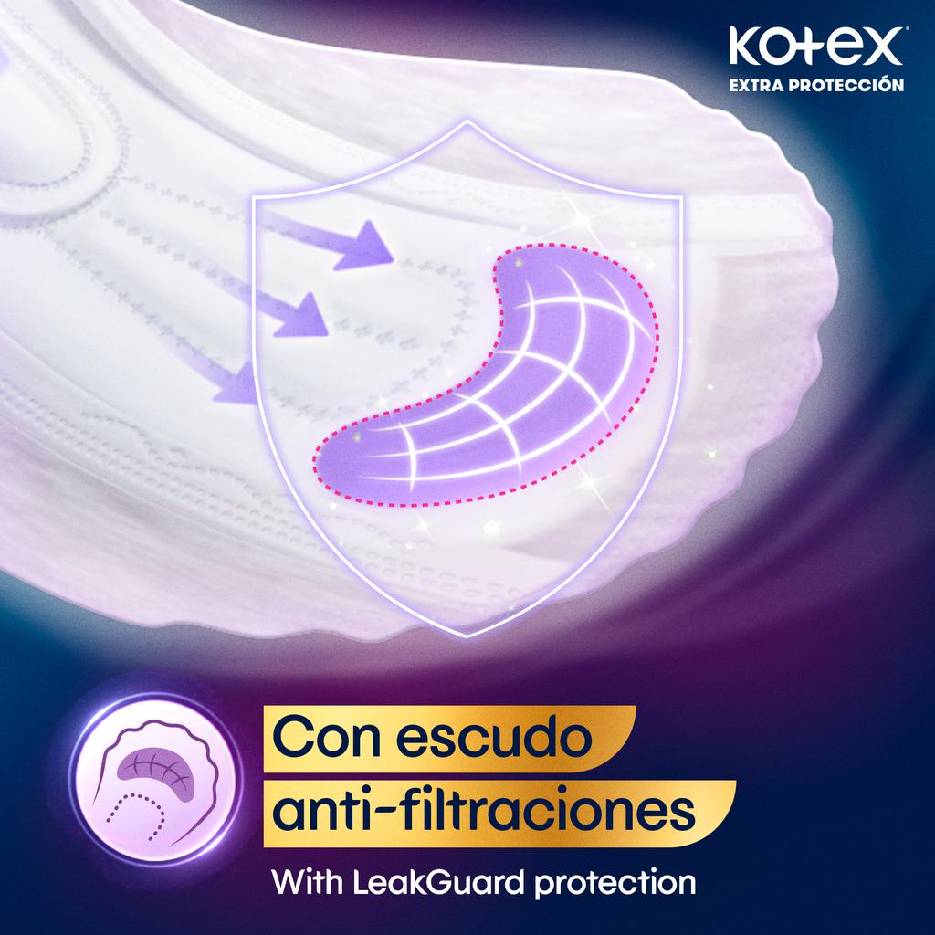 Kotex Toallas Higienicas Femeninas Nocturna Larga Extra Protección 40 Unidades
