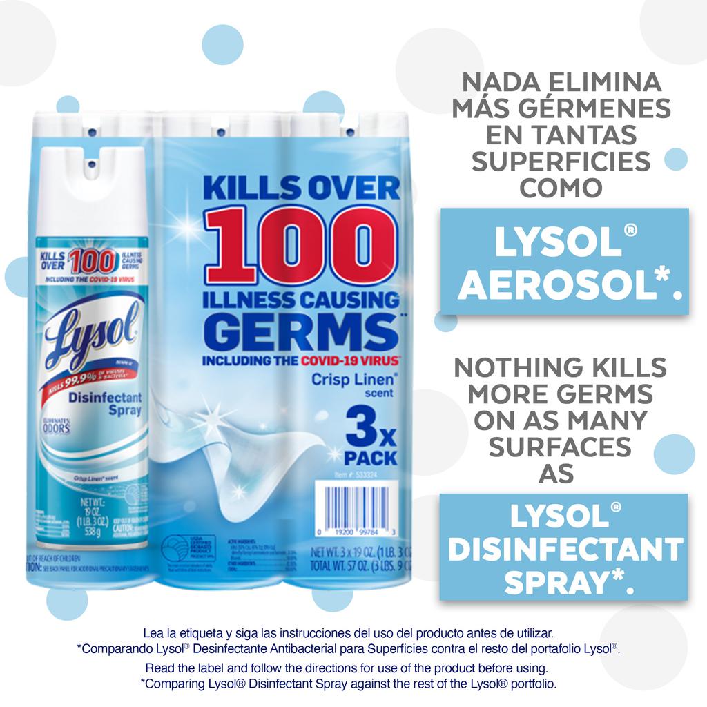 Lysol Aerosol Desinfectante Aroma Crisp Linen 3 Unidades / 562 mL / 19 oz
