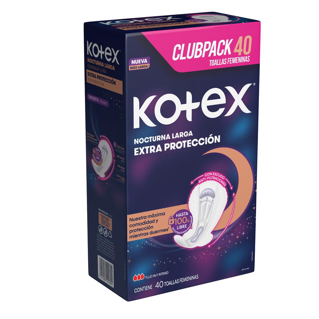 Kotex Toallas Higienicas Femeninas Nocturna Larga Extra Protección 40 Unidades
