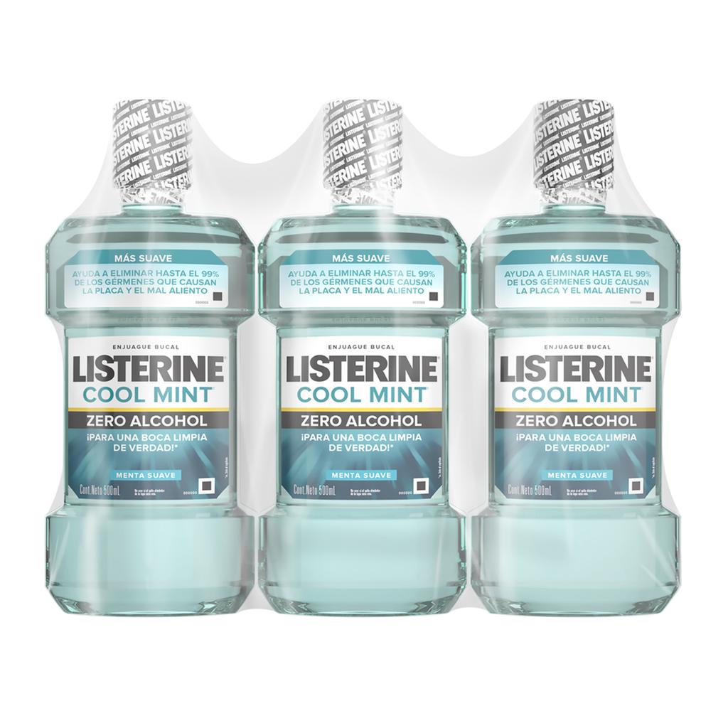 Listerine Cool Mint Enjuague Bucal Sin Alcohol 3 Unidades / 500 mL
