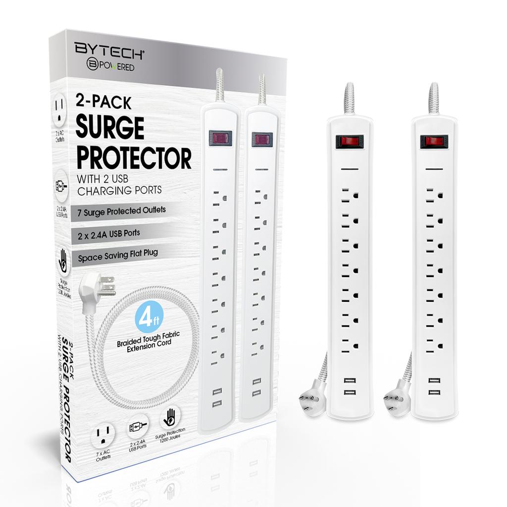 Bytech Protector Contra Sobretensiones con 7 Tomas y 2 Puertos USB 2 Unidades