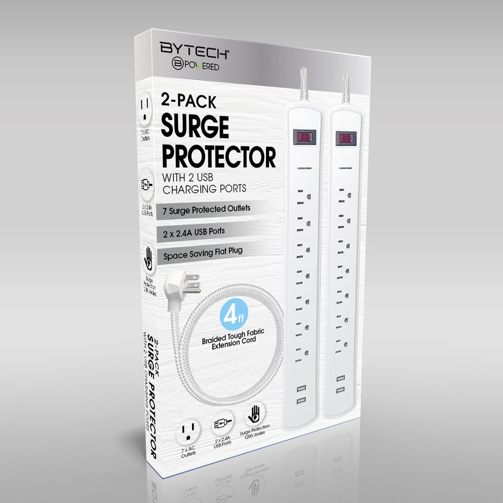 Bytech Protector Contra Sobretensiones con 7 Tomas y 2 Puertos USB 2 Unidades