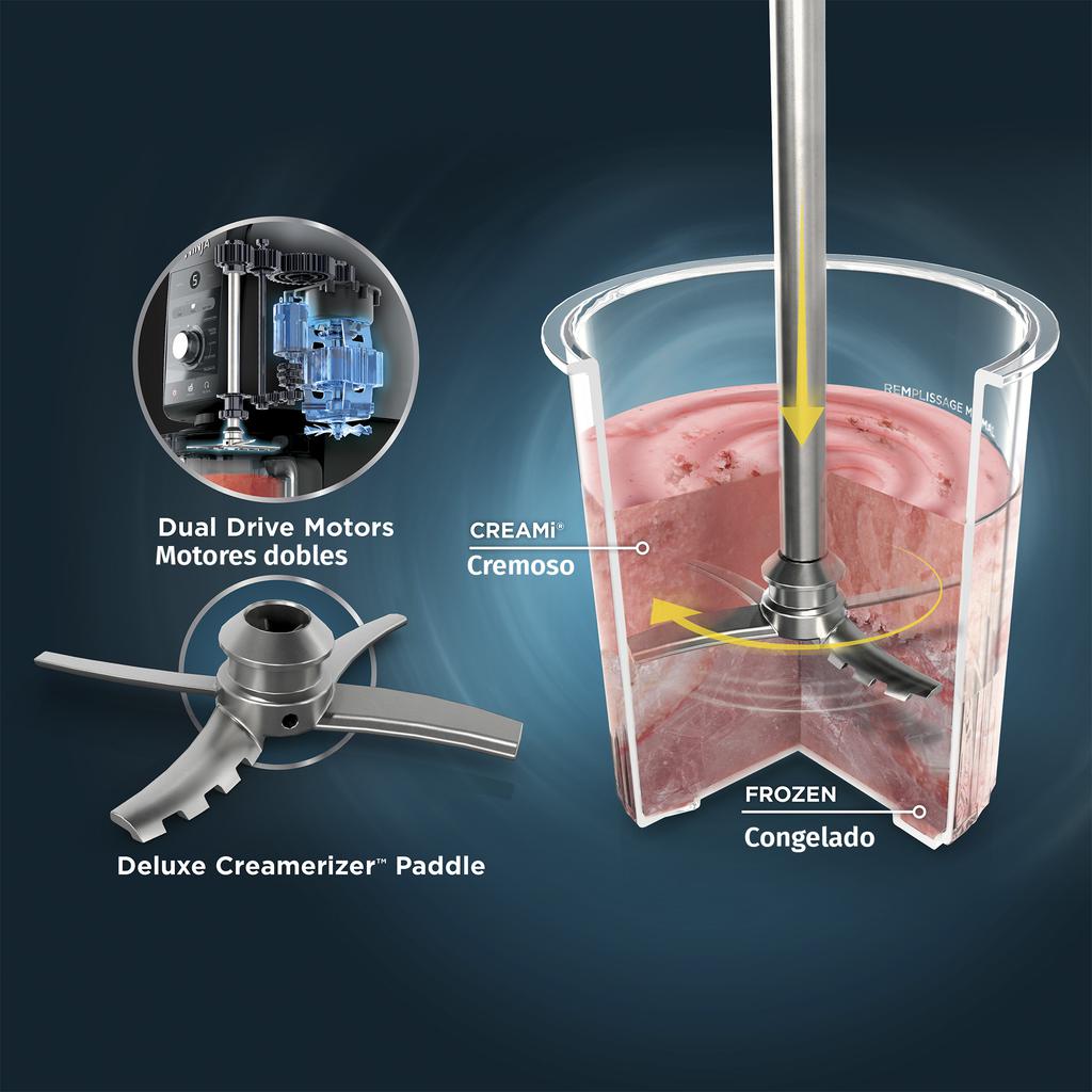 Ninja Creami Deluxe Máquina para hacer Helados con 5 Funciones y 3 Envases con Tapa CN501CO