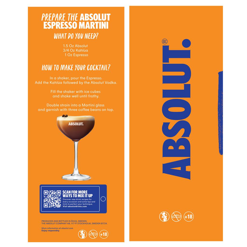 Absolut Vodka Claro Destilado Botella de 1 L + Copa Martini