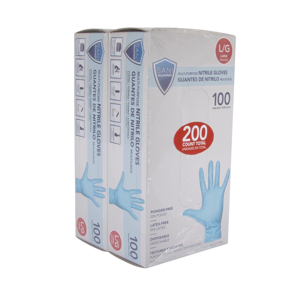 Sani-Guard Guantes Desechables de Nitrilo Multiusos Talla Grande 2 Paquetes / 100 Unidades