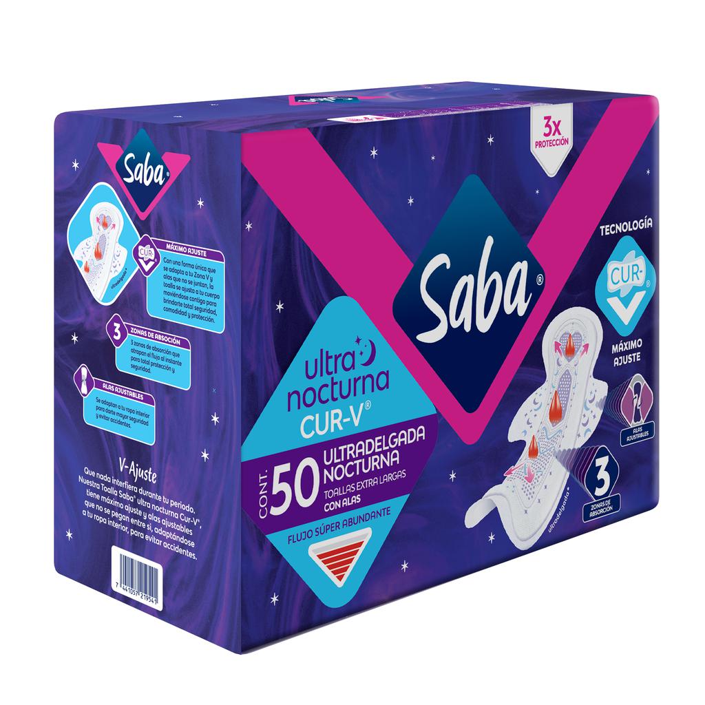Saba Toallas Femeninas Nocturna Ultra Delgada Cur V 50 Unidades