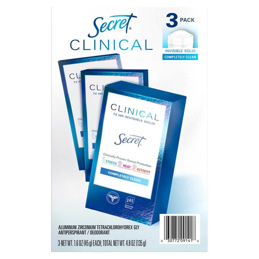 Secret Desodorante y Antitranspirante Invisible Clinical 3 Unidades / 45 g / 1.6 oz