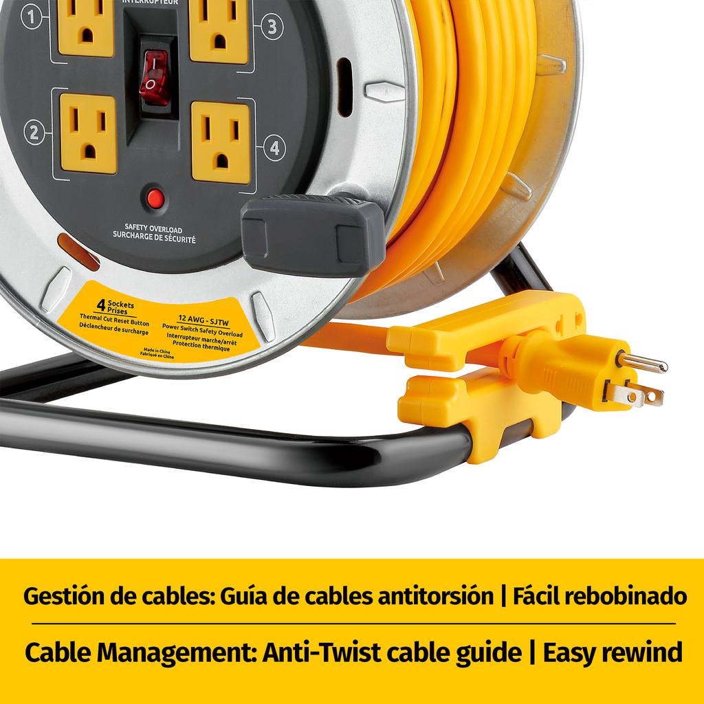 Link2Home Carrete Extensión Retráctil Enrollable con 4 Salidas 15.24 m / 50'