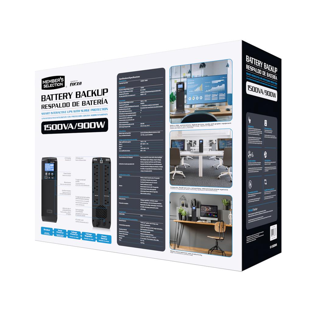 Member's Selection Respaldo de Batería UPS Inteligente con Protección contra Sobretensiones 1 500 VA / 900 W ST-1500MS