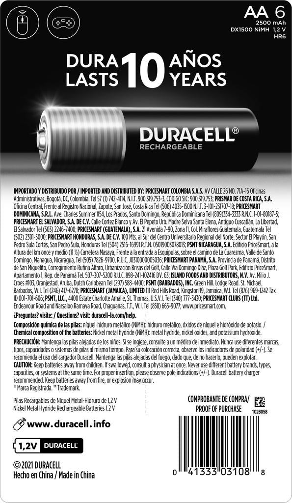 Duracell Baterías Recargables AA 6 Unidades