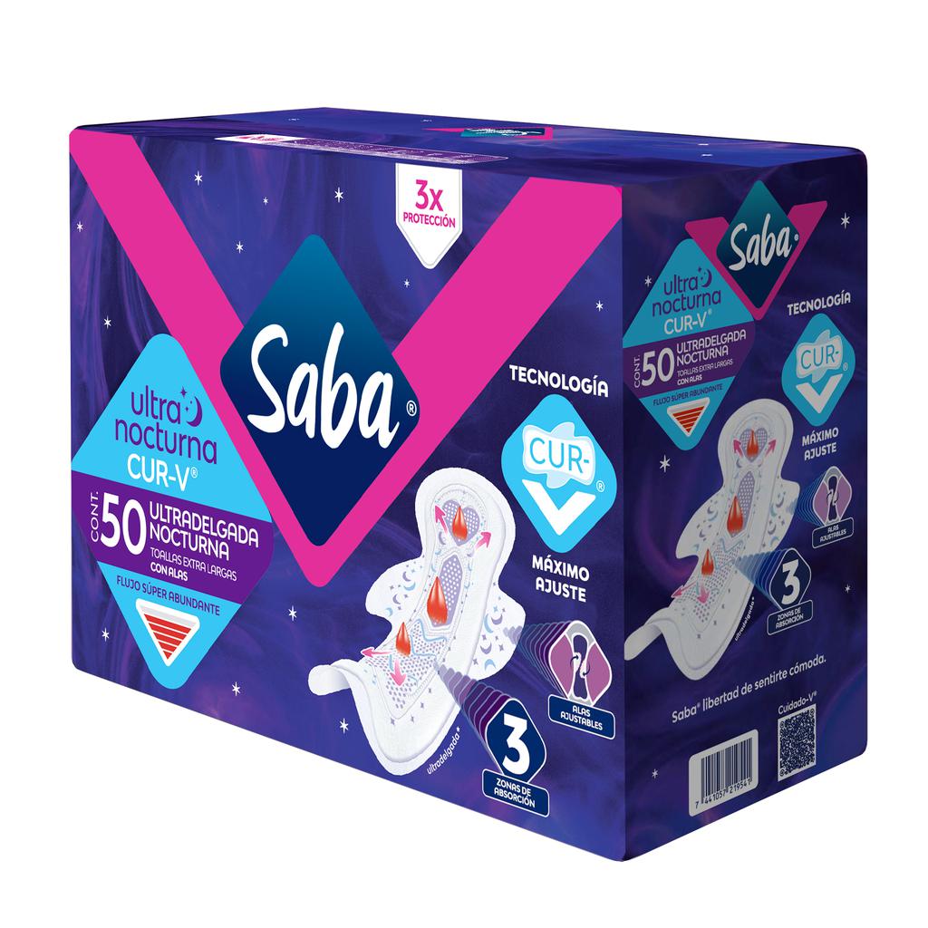 Saba Toallas Femeninas Nocturna Ultra Delgada Cur V 50 Unidades