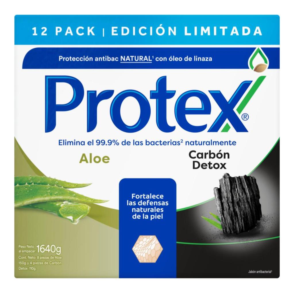 Protex Jabón de Tocador Presentación Surtida Aloe y Carbón Detox 12 Unidades