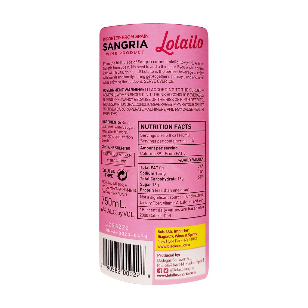 Lolailo Sangría Rosada con 6 % de Alcohol por Volumen  750 ml